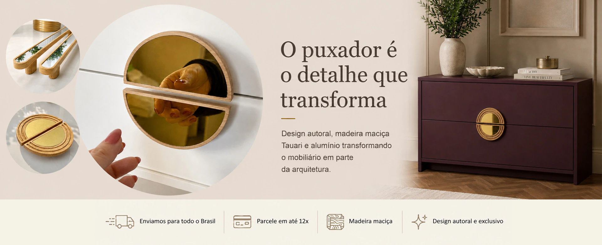 Puxadores Provence Prime aplicados em um móvel elegante
